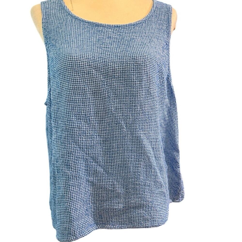 C&C California Blue Linen Blend Sleeveless Tank Blouse Button Back XL